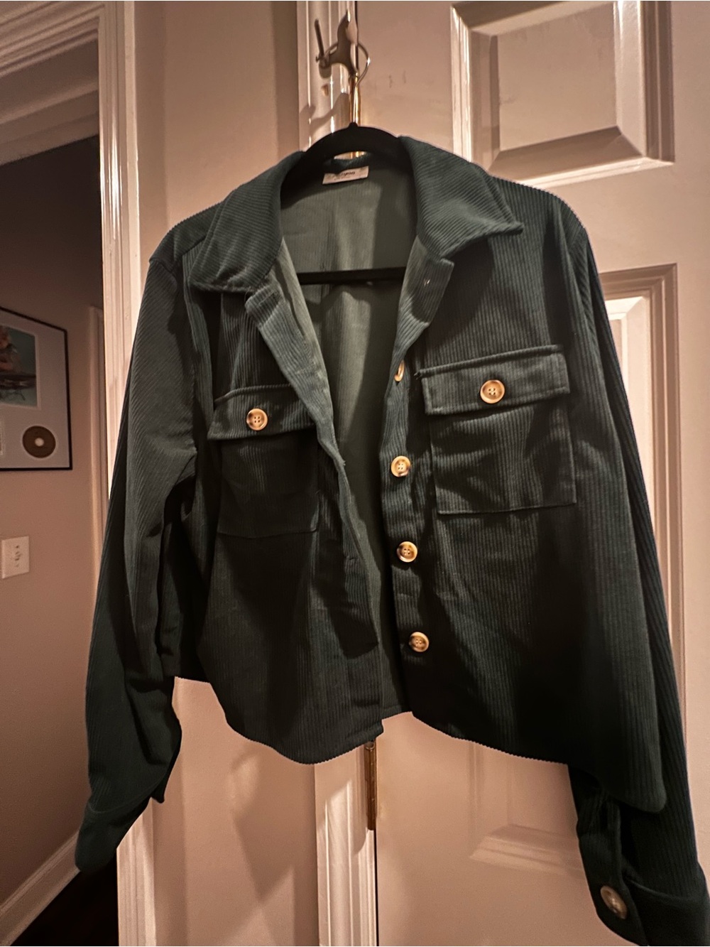 zeagoo Dark Green Corduroy Utility Jacket with Gold Buttons